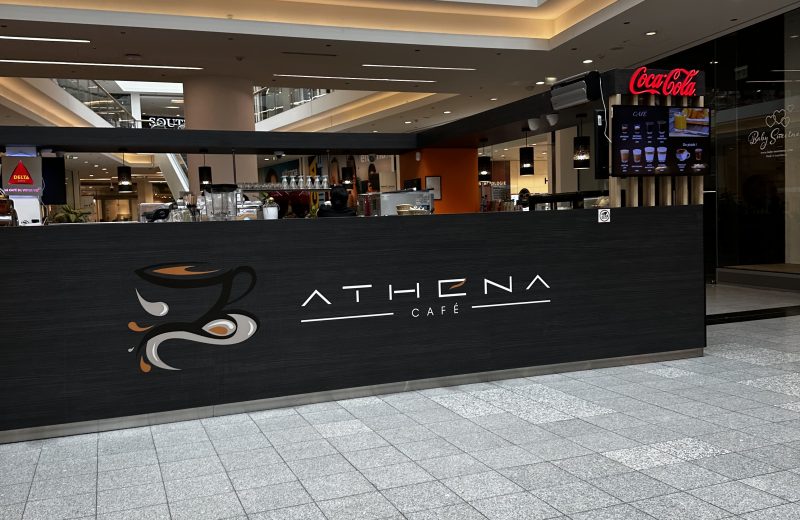 The Athena Cafe unit under its sign in the North Gallery of Belval Plaza