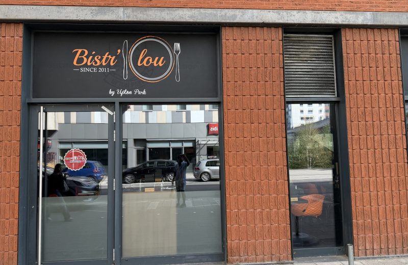 The Bistr'o Lou frontage in Belval, with its sign above the door