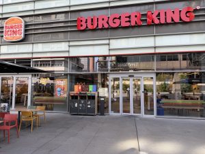 The Burger King entrance in Belval, under its red sign
