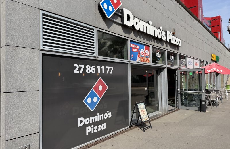 The Domino's Pizza shopfront in Belval, with its phone number on the sign