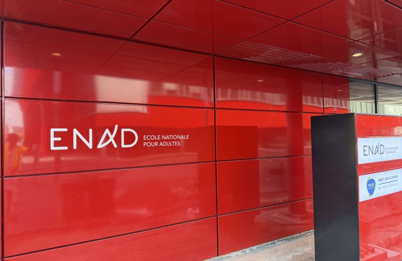 The red façade of ENAD, the École Nationale pour Adultes, in Belval
