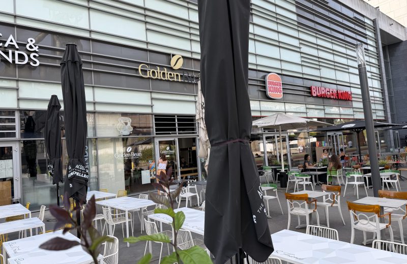 The Golden Bean terrace in Belval, with Duca & Friends and Burger King along the same frontage