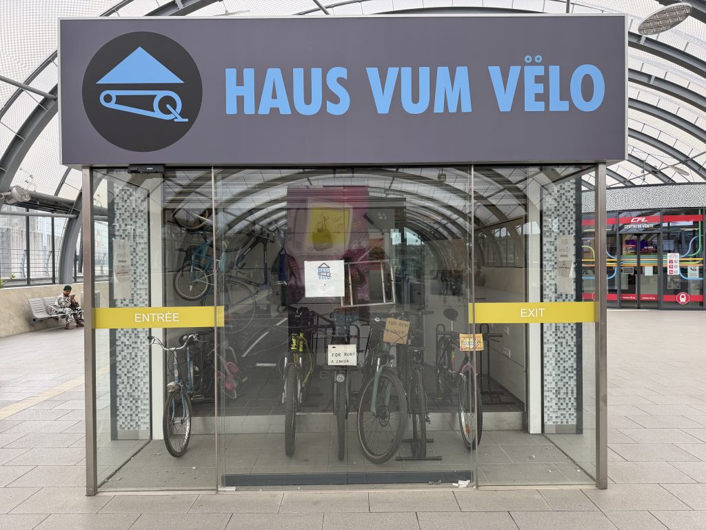 The Haus vum Vëlo community bicycle workshop beside Belval-Université station