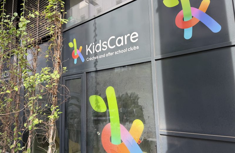KidsCare Belval signage on the Boulevard du Jazz nursery façade