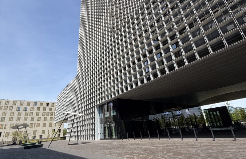 The Maison du Savoir tower on the Belval campus, seen from the square