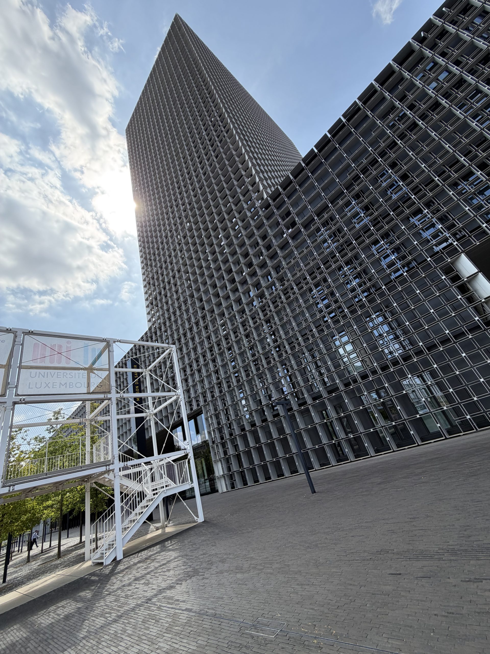 The Maison du Savoir on the University of Luxembourg’s Belval Campus, viewed from below