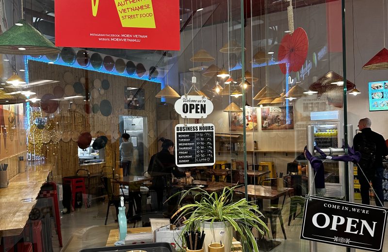 Inside Moien Vietnam in Belval Plaza, seen through the glass front
