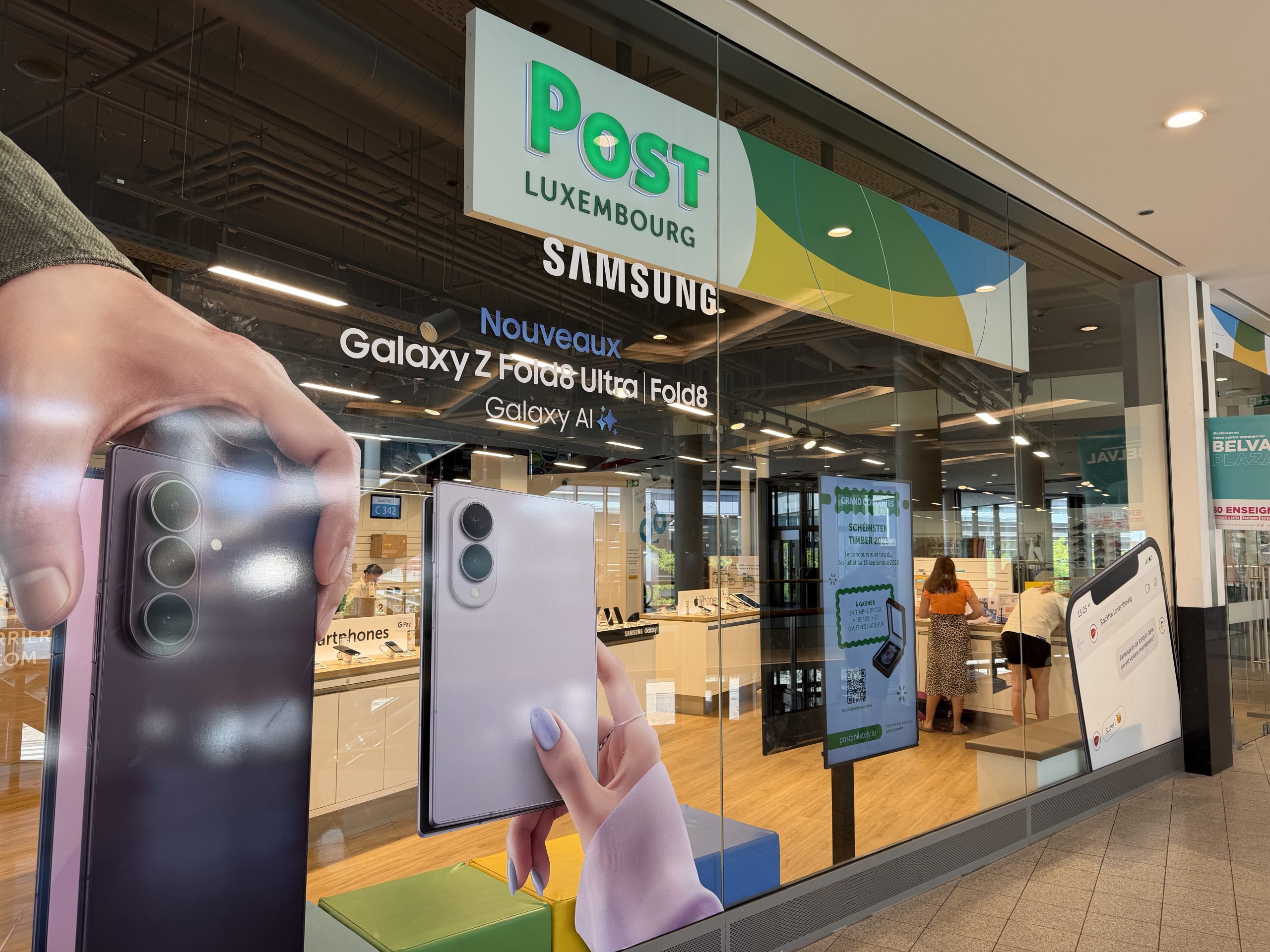 The Espace POST shopfront in Belval Plaza, under its green sign