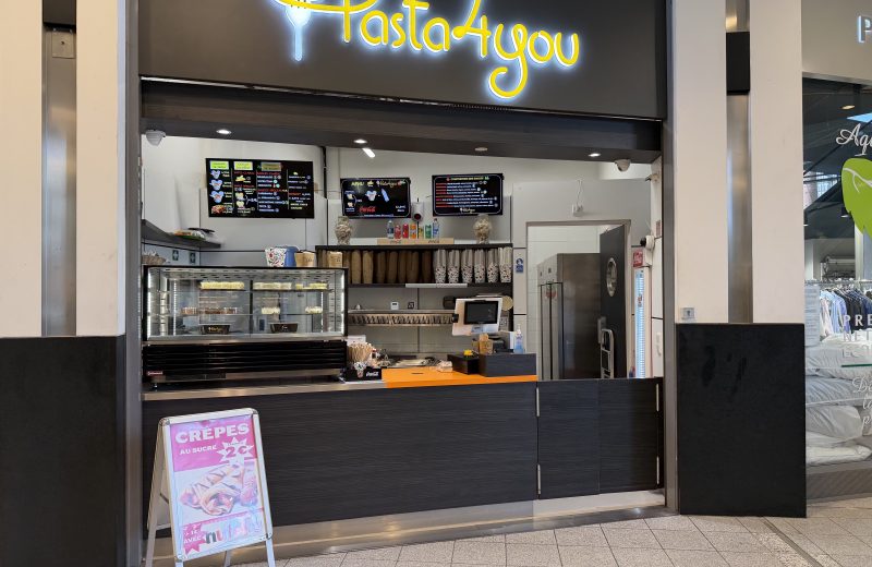 The Pasta4You counter in Belval Plaza, under its sign