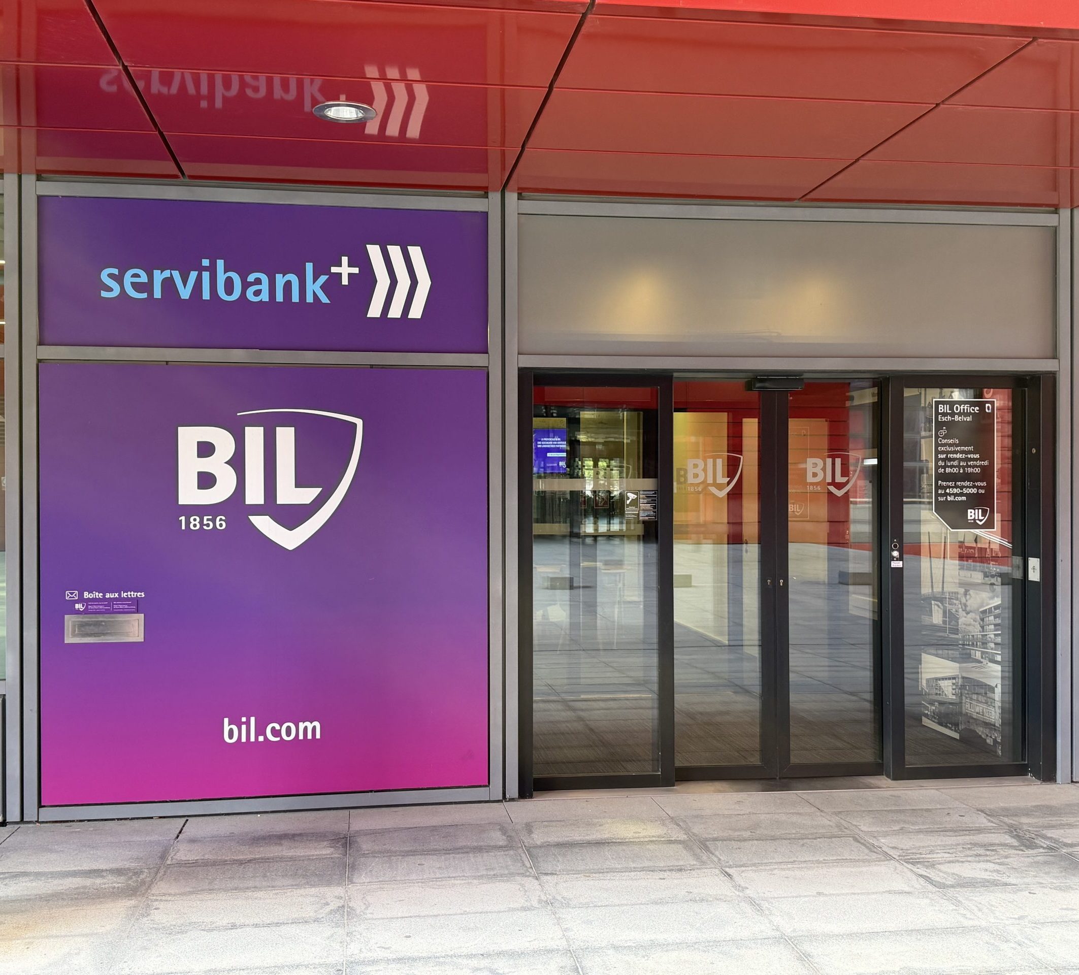 Entrance to the BIL Esch-Belval office and Servibank