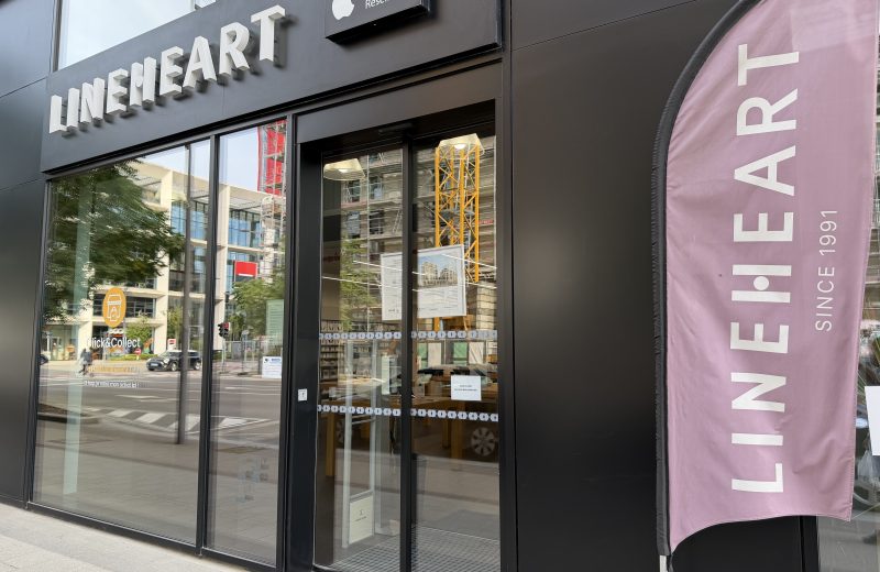 The Lineheart shopfront in Belval, with its pink banner outside