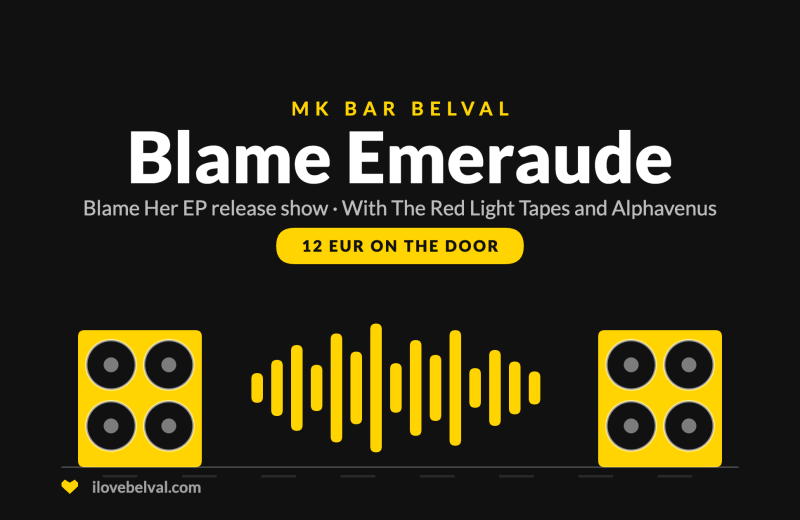 Blame Emeraude, Blame Her EP release show at MK Bar, Belval. Two speaker cabinets and a waveform.