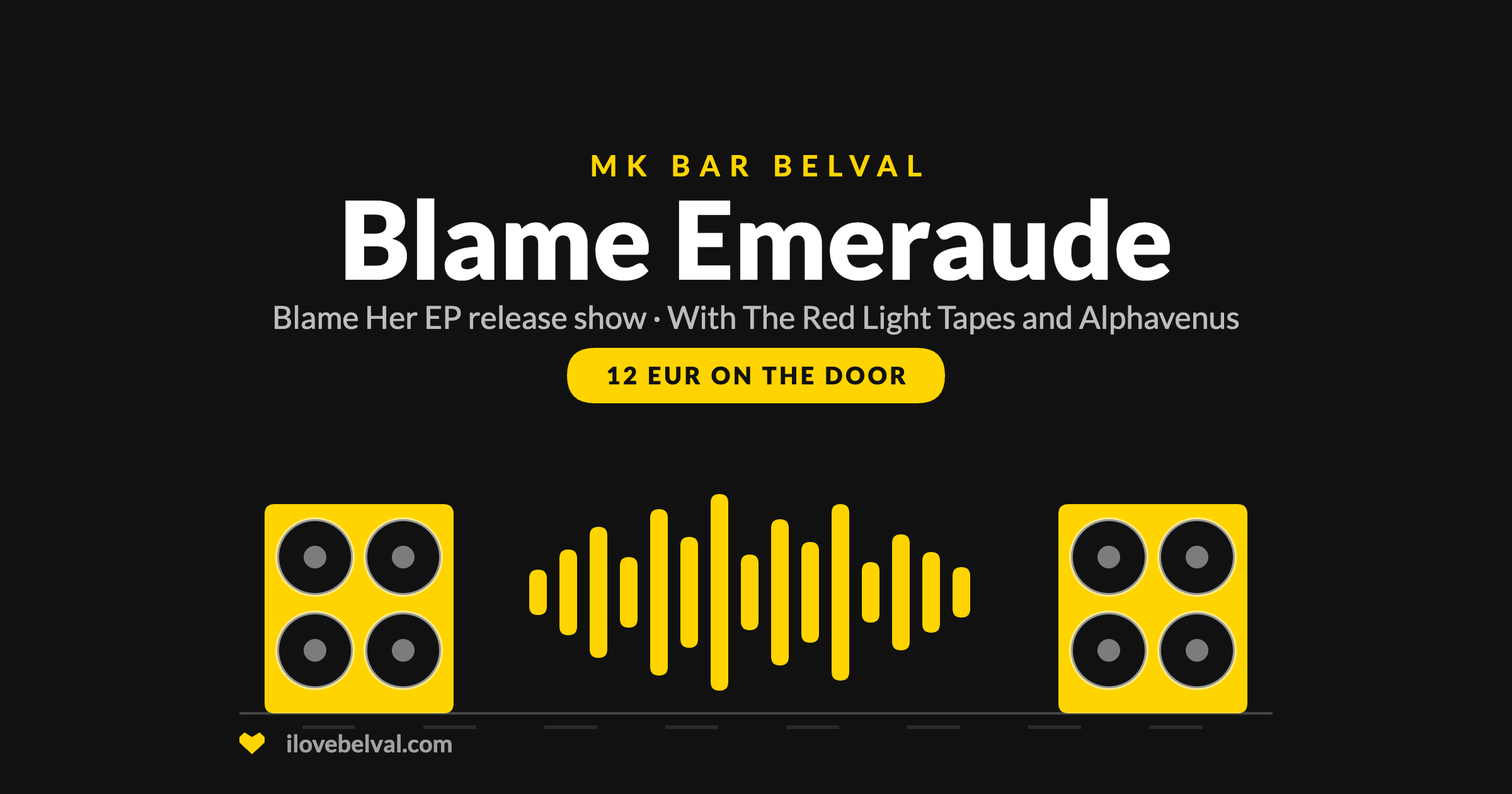 Blame Emeraude, Blame Her EP release show at MK Bar, Belval. Two speaker cabinets and a waveform.