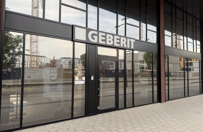 Entrance to the Geberit Luxembourg bathroom showroom in Belval