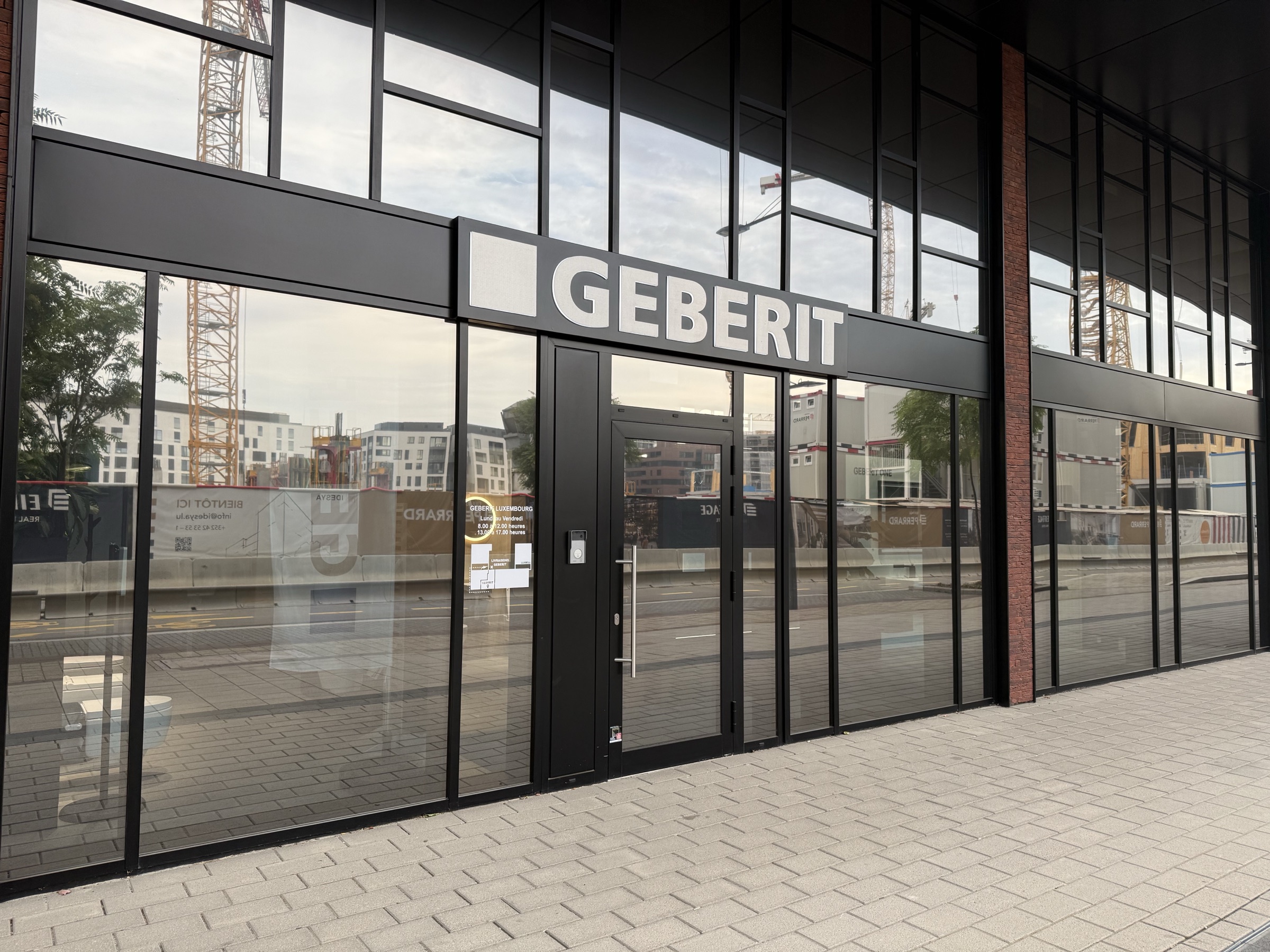 Entrance to the Geberit Luxembourg bathroom showroom in Belval