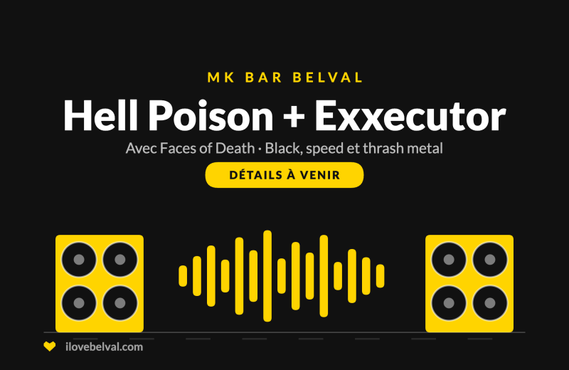 Hell Poison, Exxecutor et Faces of Death au MK Bar, Belval. Deux enceintes et une onde sonore.