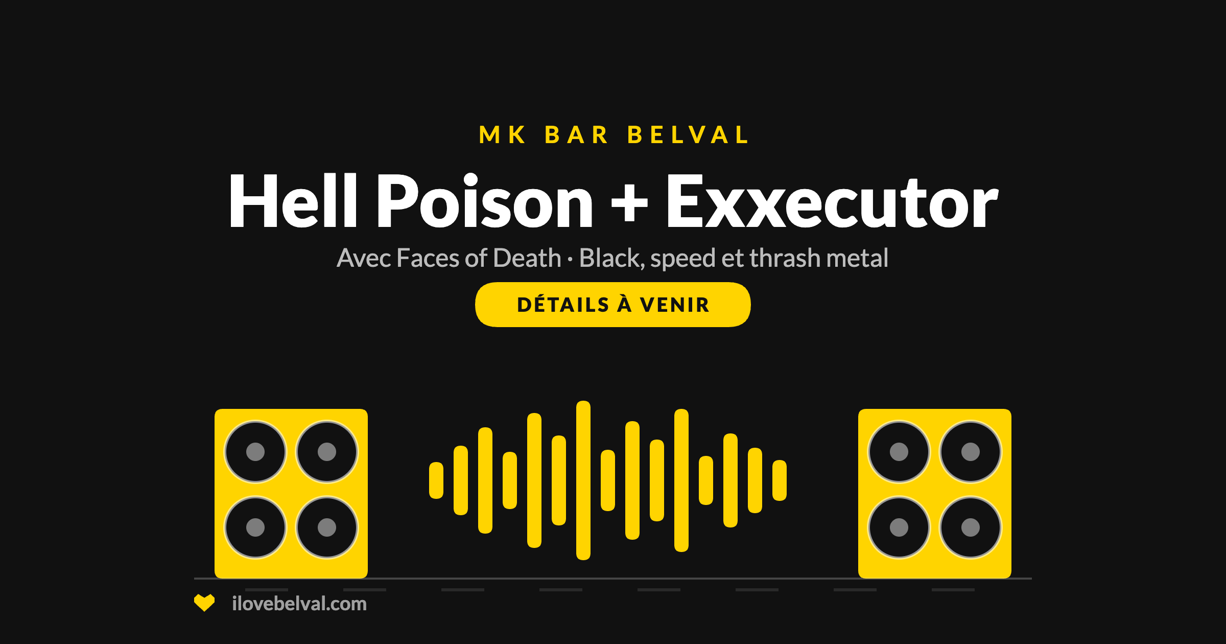 Hell Poison, Exxecutor et Faces of Death au MK Bar, Belval. Deux enceintes et une onde sonore.