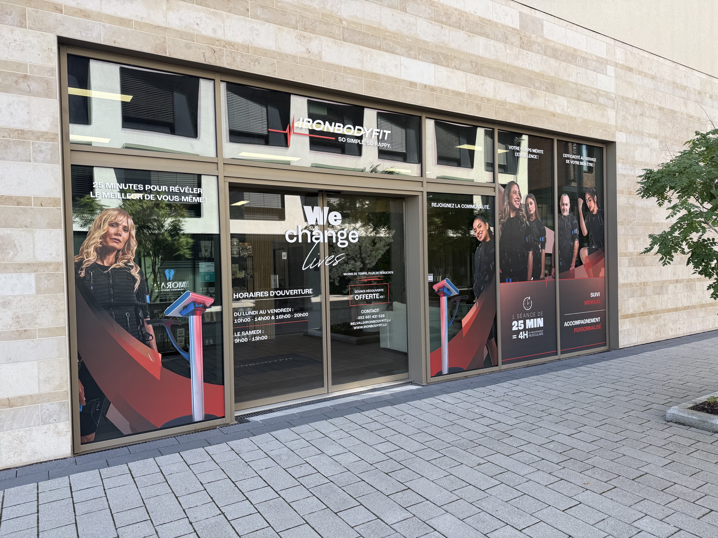 Iron Bodyfit EMS training studio entrance on Rue Samuel Beckett in Belval
