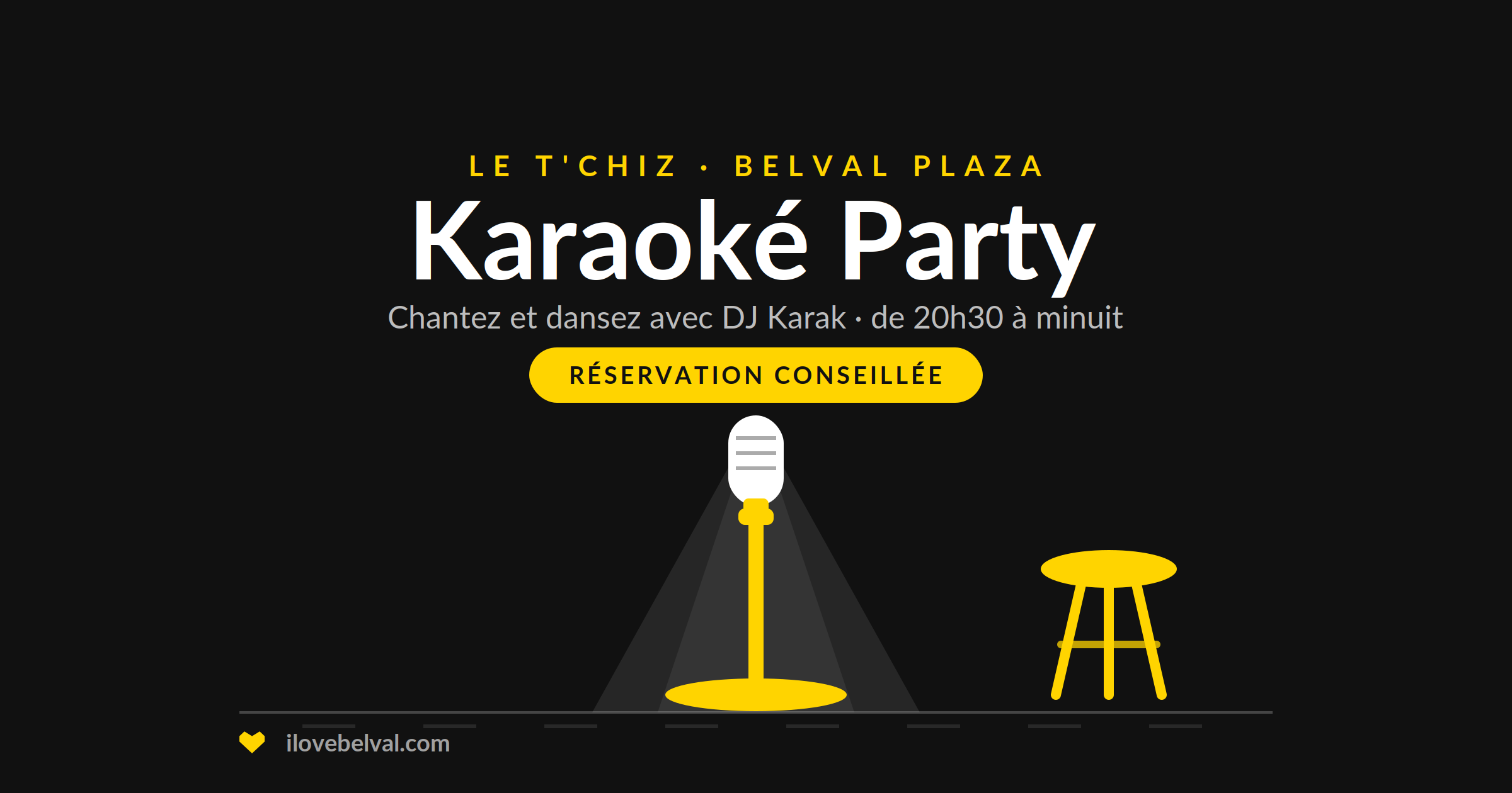 Karaoké Party avec DJ Karak au T'Chiz, Belval Plaza : un micro sous un projecteur et un tabouret de bar