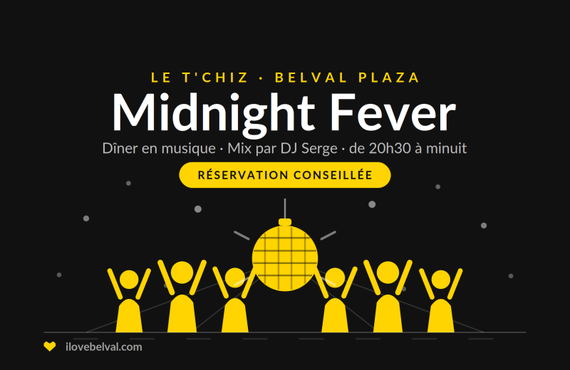 Midnight Fever avec DJ Serge au T'Chiz, Belval Plaza : des danseurs sous une boule à facettes