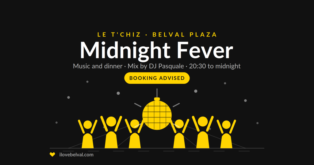 Midnight Fever with DJ Pasquale at Le T'Chiz, Belval Plaza: dancers under a mirror ball