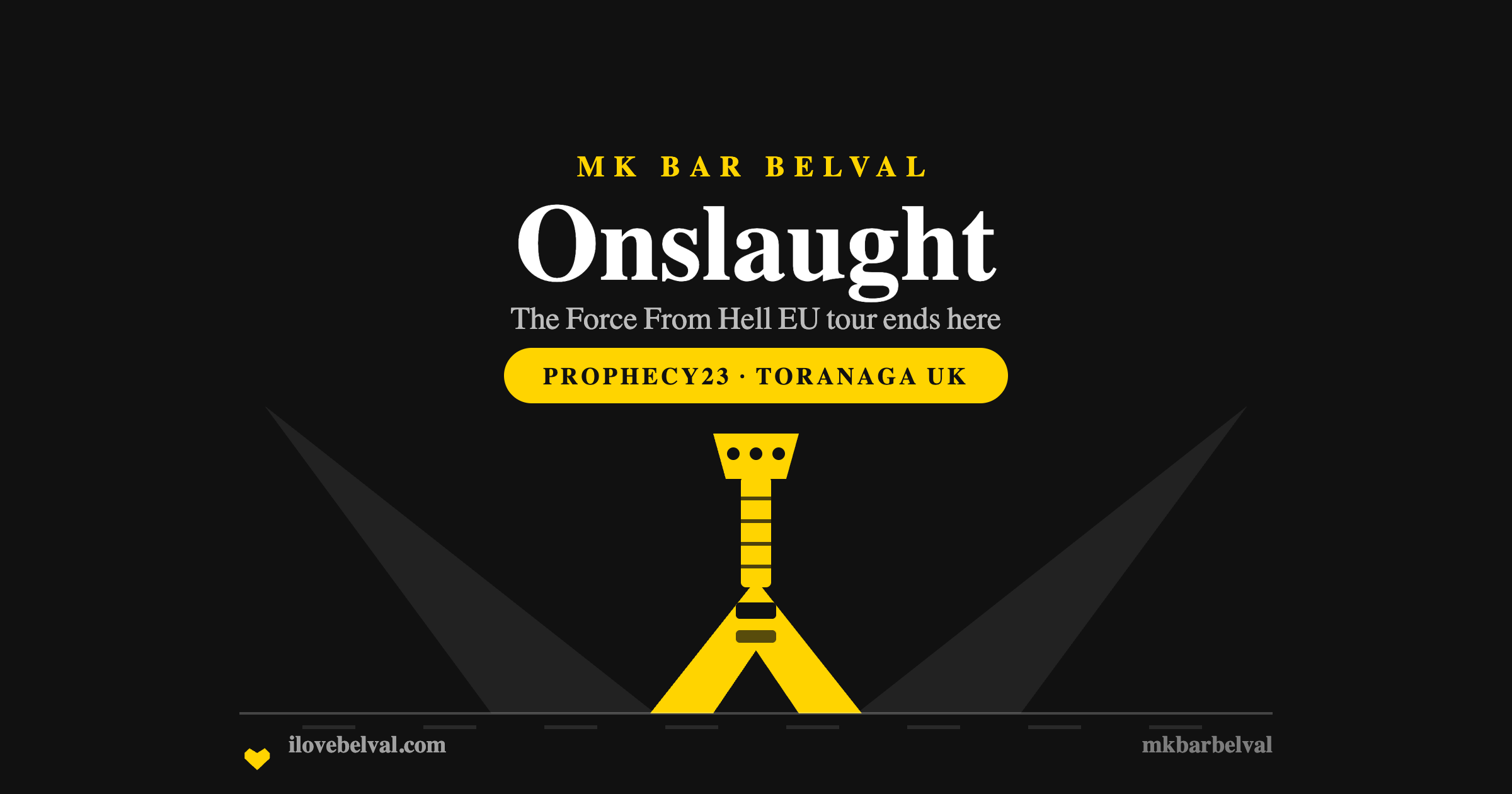 Onslaught at MK Bar Belval: a flying V guitar under two stage beams in the I Love Belval house style