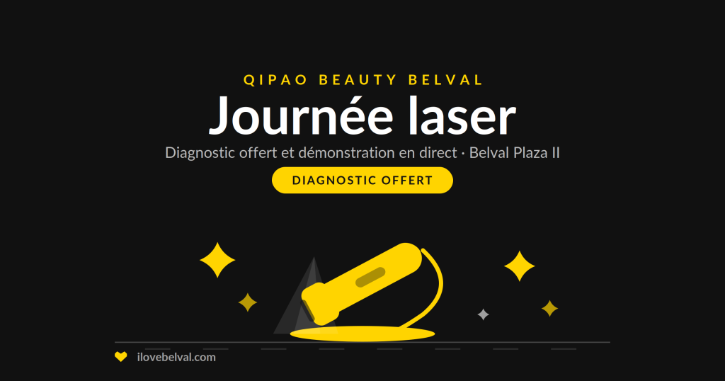 Journée laser chez Qipao Beauty, Belval Plaza II : un embout de soin sur son support avec des étincelles, sur fond sombre, diagnostic offert