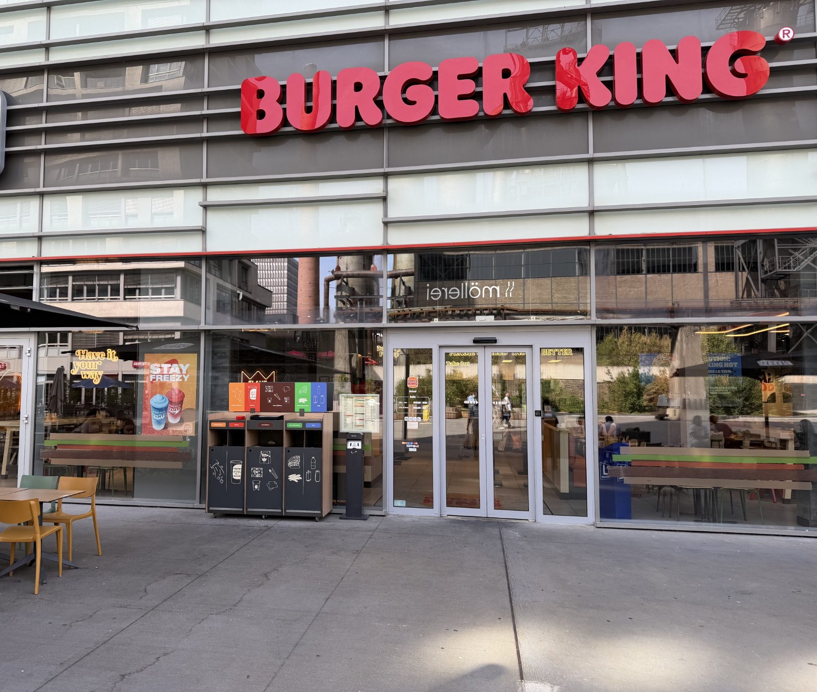 The Burger King entrance in Belval, under its red sign
