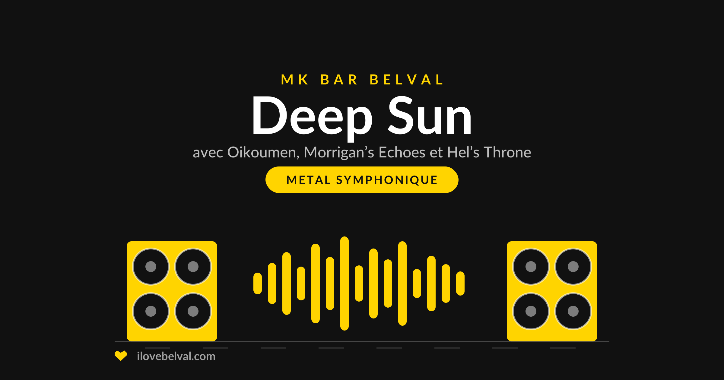 Deep Sun avec Oikoumen, Morrigan’s Echoes et Hel’s Throne au MK Bar, Belval. Deux enceintes et une onde sonore.