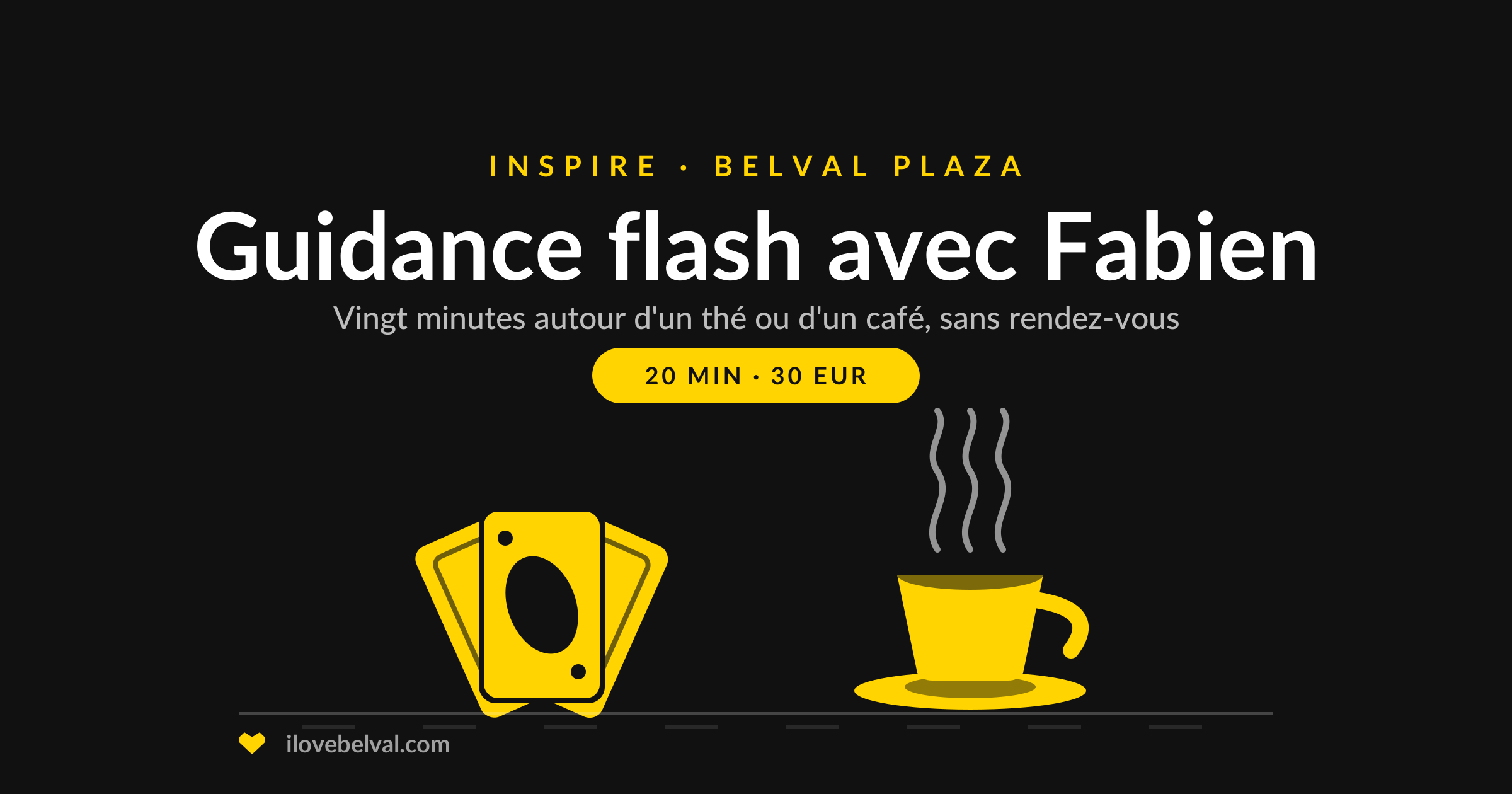 Guidance flash avec Fabien chez INSPIRE, Belval Plaza : un éventail de cartes à côté d’une tasse fumante
