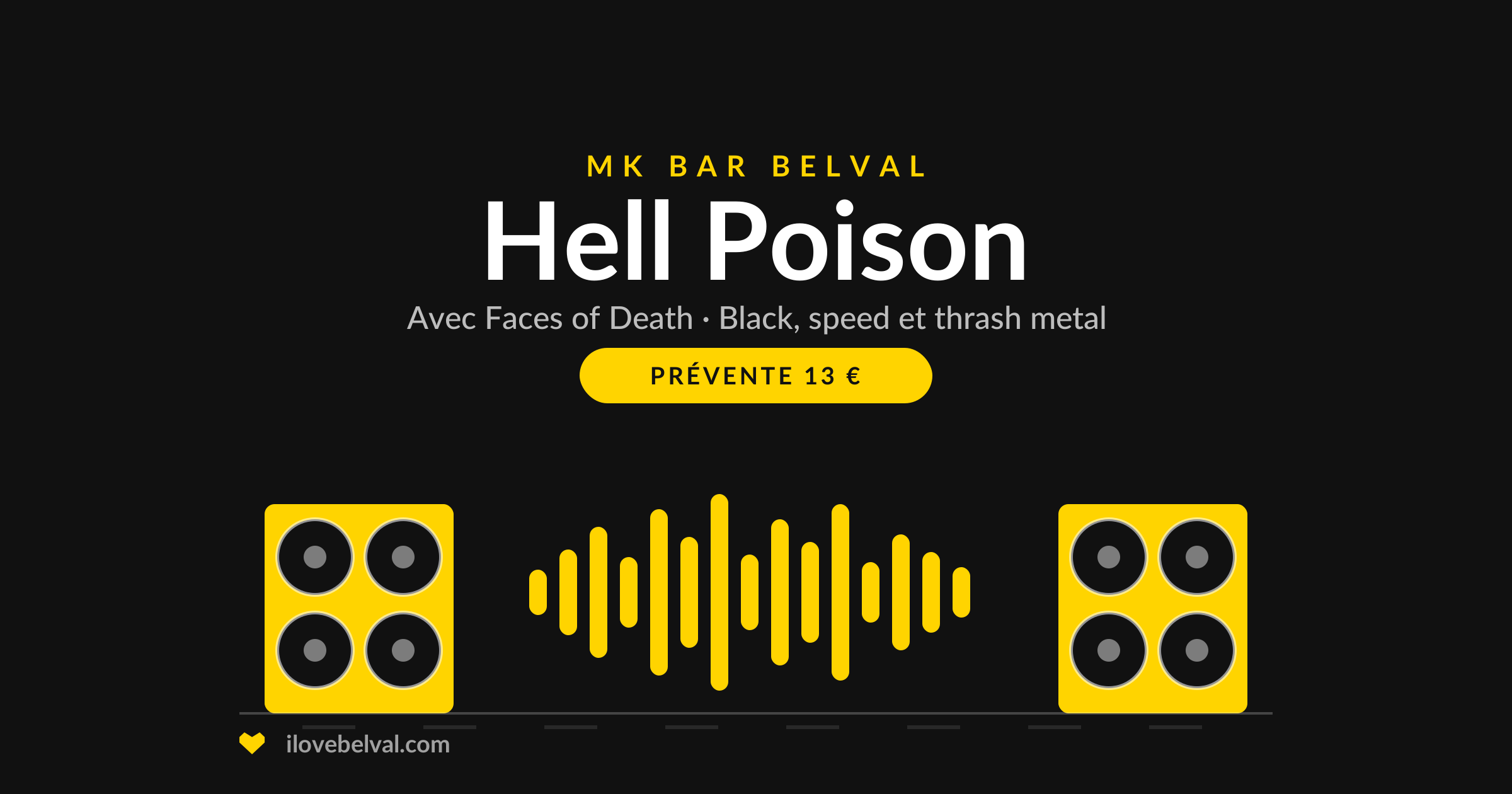 Hell Poison avec Faces of Death au MK Bar, Belval. Deux enceintes et une onde sonore.