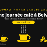 Une journée café à Belval, Journée internationale du café : une tasse fumante, un espresso et des grains de café en jaune I Love Belval, de 6 h 30 à 22 h