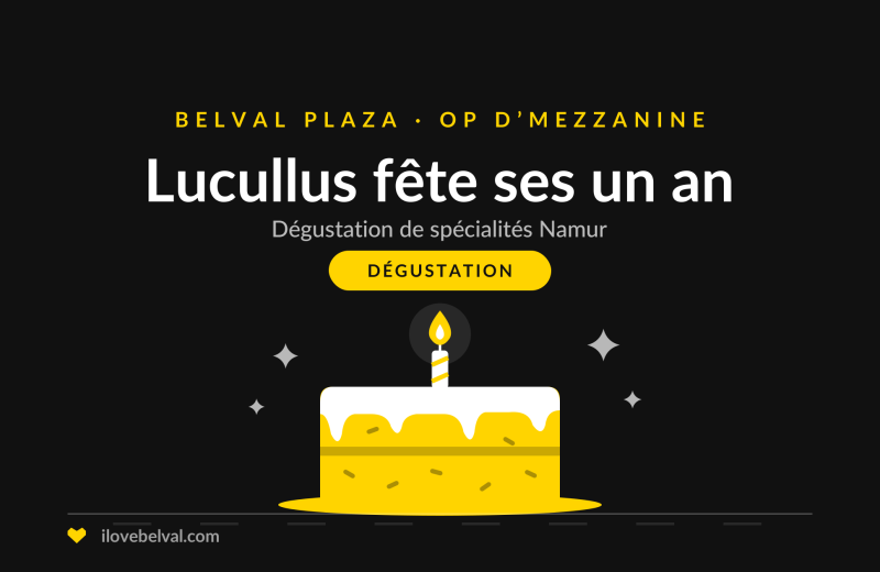 Lucullus by Namur fête ses un an : un gâteau avec une bougie, illustration I Love Belval