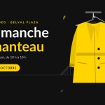 Illustration d’un manteau d’hiver jaune sur un cintre devant la silhouette du haut fourneau de Belval, à côté des mots « Le dimanche du manteau », Mantelsonndeg à Belval Plaza, les boutiques ouvrent de 10 h à 18 h, dimanche 25 octobre.