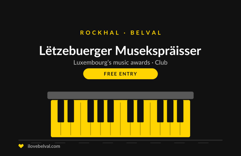 Lëtzebuerger Musekspräisser at Rockhal, Luxembourg’s music awards in the Club, free entry: a keyboard on a dark stage.
