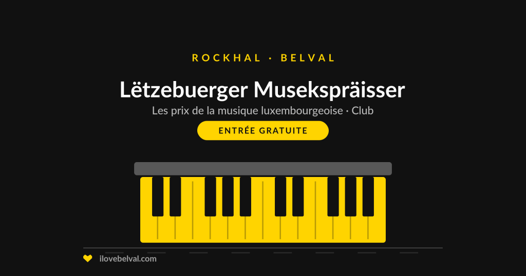 Lëtzebuerger Musekspräisser à la Rockhal, les prix de la musique luxembourgeoise, entrée gratuite : un clavier sur une scène sombre.
