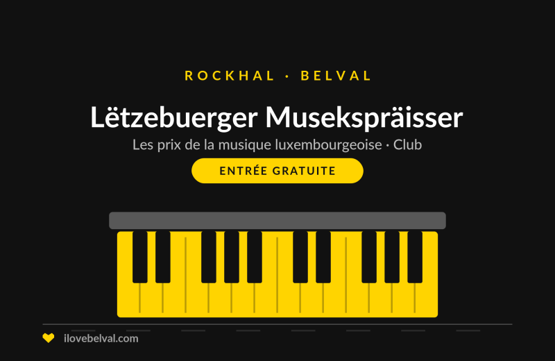 Lëtzebuerger Musekspräisser à la Rockhal, les prix de la musique luxembourgeoise, entrée gratuite : un clavier sur une scène sombre.