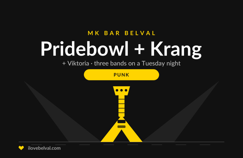 Pridebowl, Krang and Viktoria at MK Bar, Belval: a guitar under two stage lights