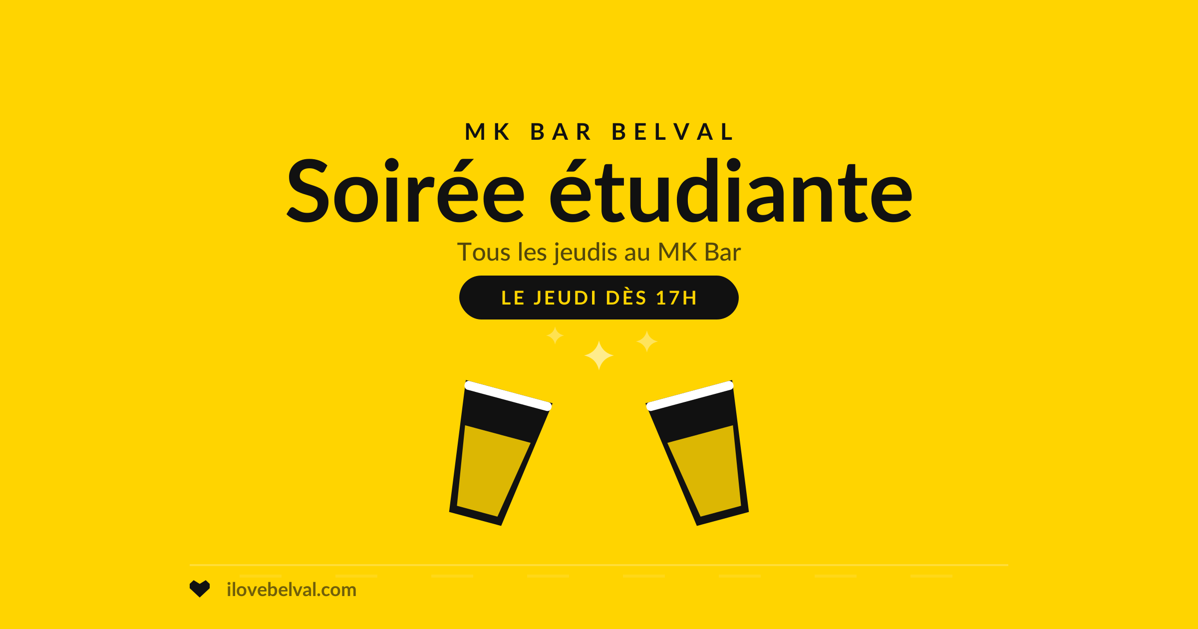 Soirée étudiante au MK Bar Belval tous les jeudis : deux verres qui trinquent sous de petites étoiles, dès 17h